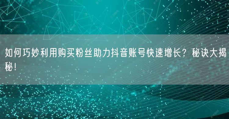 如何巧妙利用购买粉丝助力抖音账号快速增长?秘诀大揭秘!