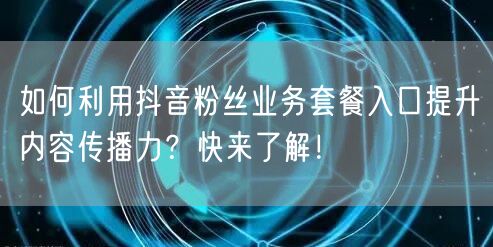 如何利用抖音粉丝业务套餐入口提升内容传播力？快来了解！