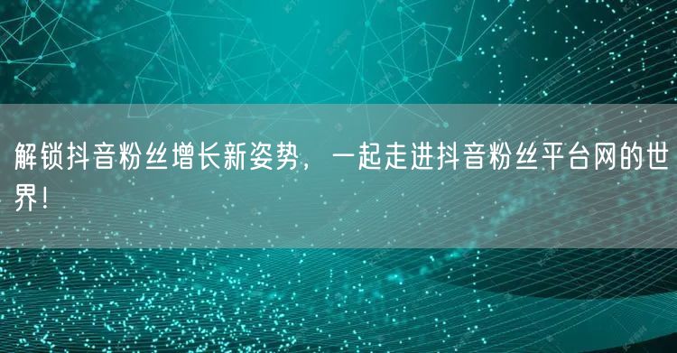 解锁抖音粉丝增长新姿势,一起走进抖音粉丝平台网的世界!